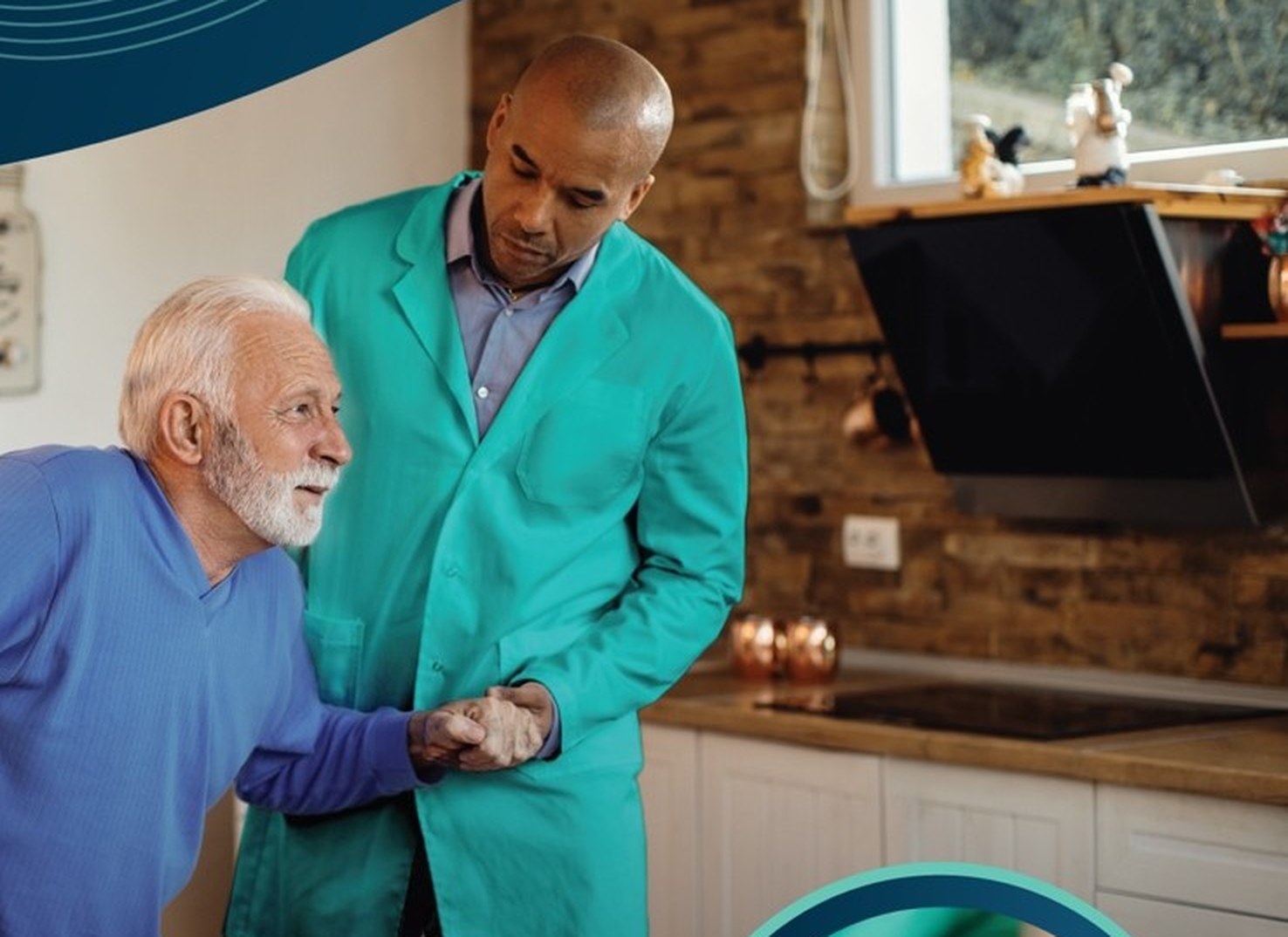 A caregiver helping an older adult stand safely at home